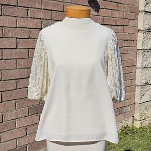 On twelfth cream sequin blouse